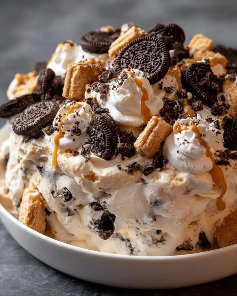 Delicious Peanut Butter Oreo Fluff dessert in a bowl