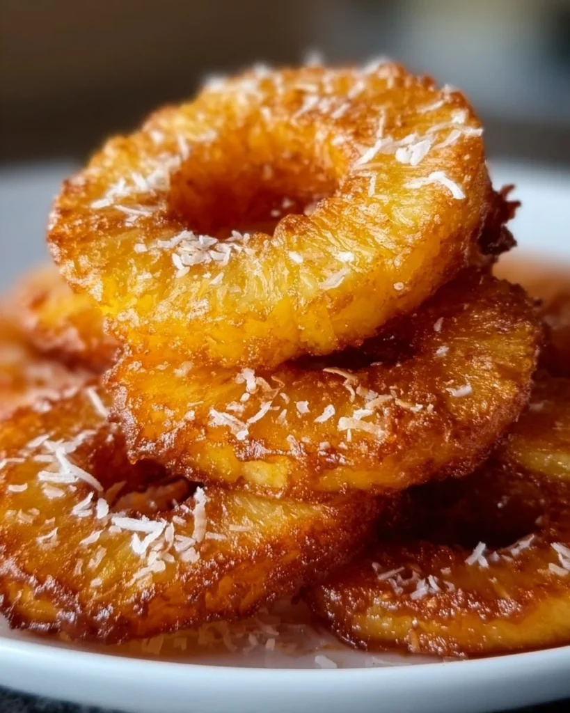 Delicious rum-soaked fried pineapple appetizers served on a platter