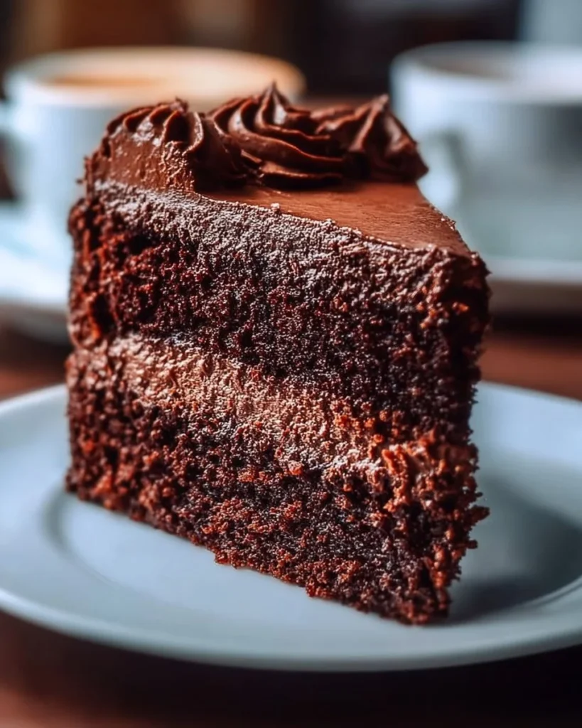 Delicious sour cream chocolate cake with creamy frosting