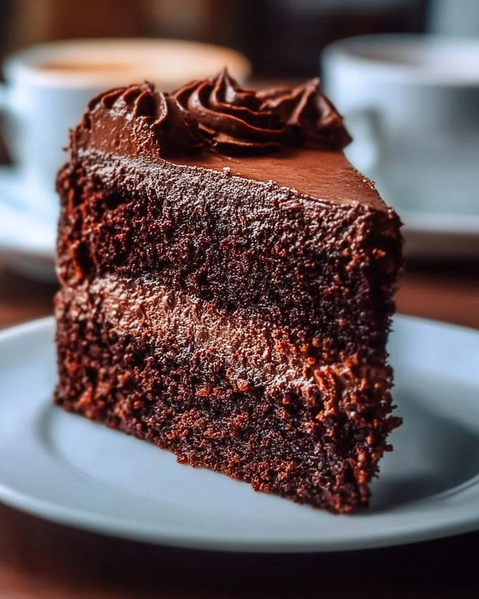 Delicious sour cream chocolate cake with creamy frosting