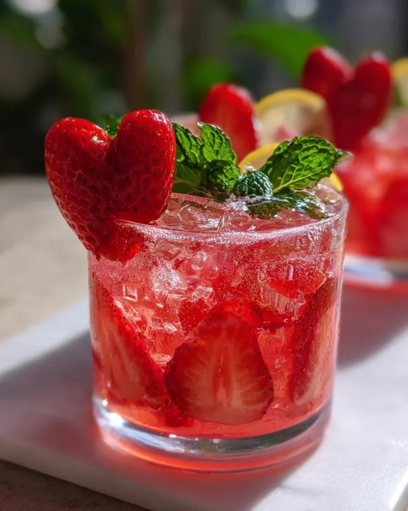 Refreshing Strawberry Bunny Smash mocktail with strawberries and bunnies decor