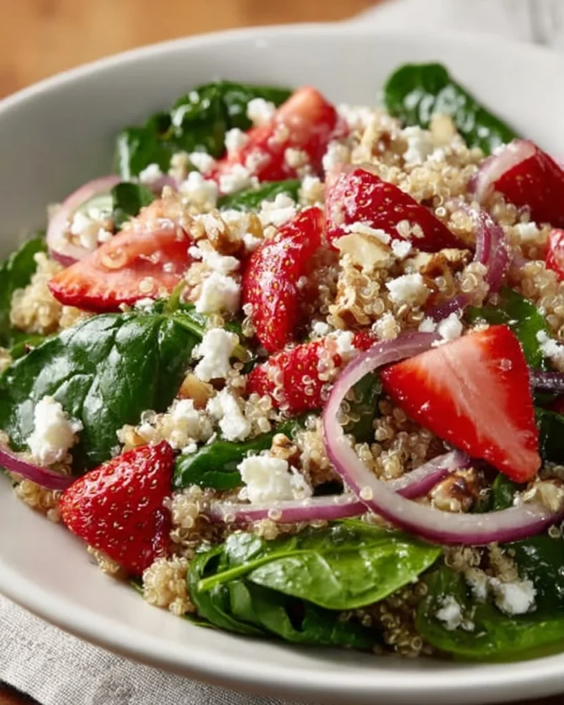 Fresh Strawberry Spinach Quinoa Salad with vibrant ingredients and colors