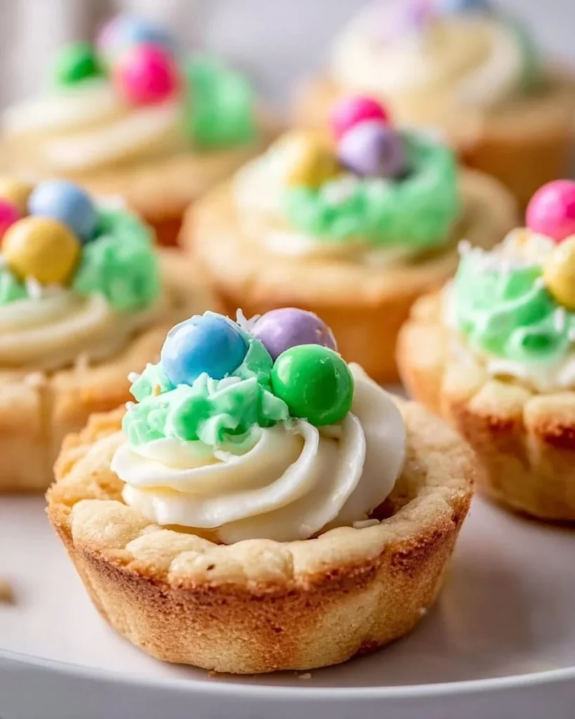 Delicious sugar cookie cups filled with creamy frosting and colorful sprinkles