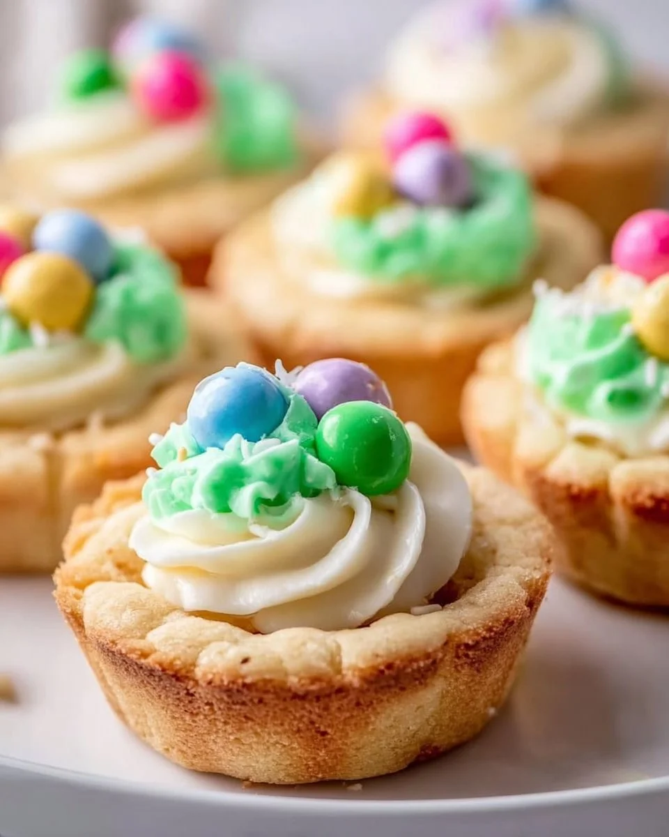 Delicious sugar cookie cups filled with creamy frosting and colorful sprinkles