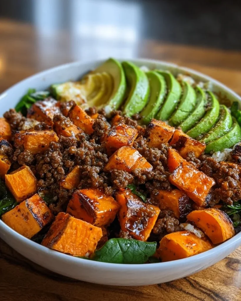 Healthy Sweet Potato and Ground Beef Power Bowl packed with nutrients