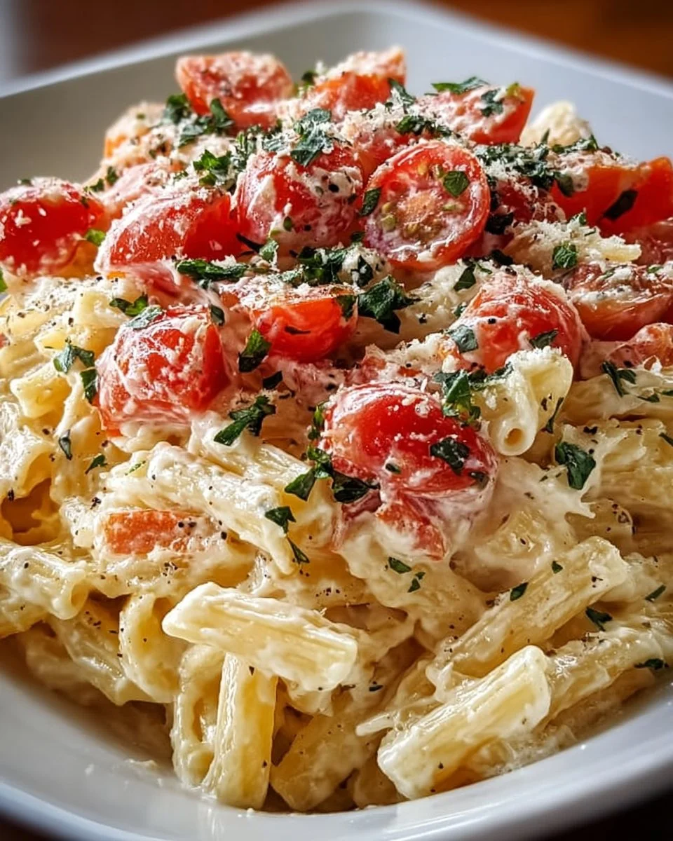 Creamy Tomato Basil Pasta with Ricotta Cream Sauce served in a bowl