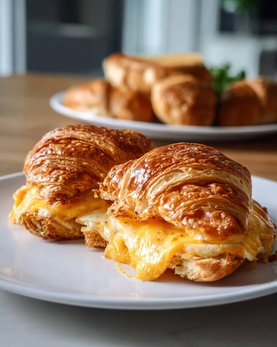 Triple Cheese Garlic Butter Grilled Cheese Croissant Melt with melted cheese