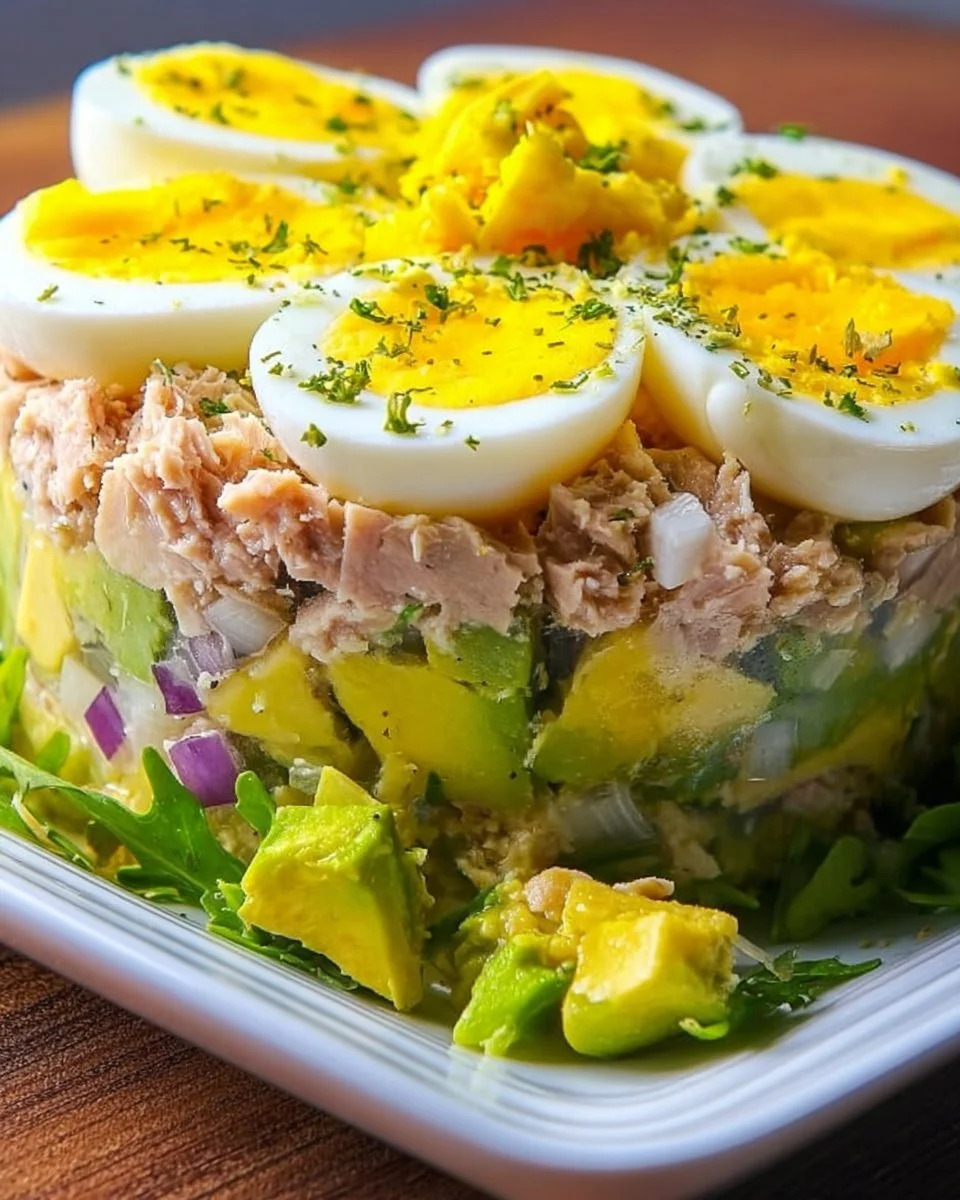Healthy Tuna Egg Bowl with Avocado served in a bowl