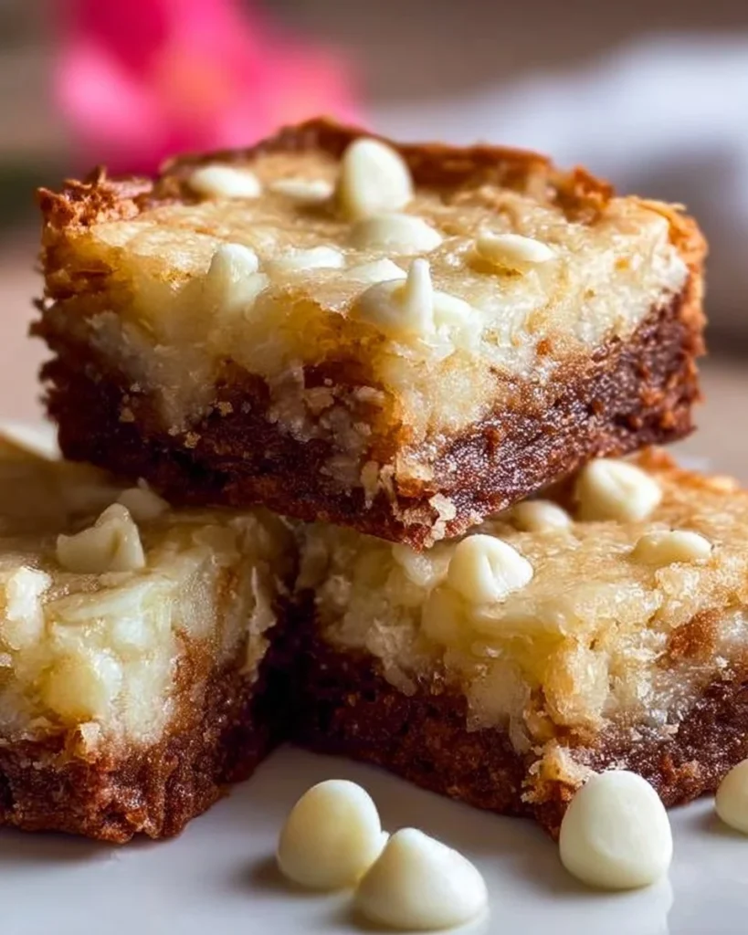 Deliciously decadent white chocolate brownies on a plate