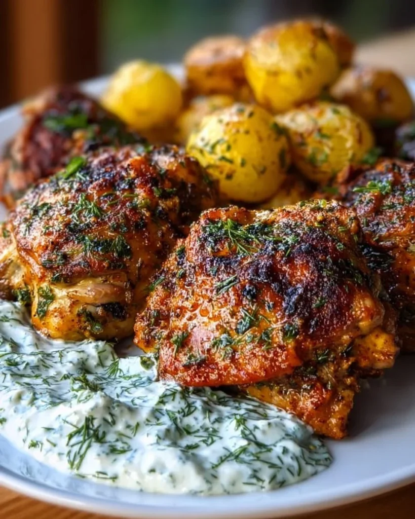 Juicy yogurt marinated chicken thighs grilled to perfection