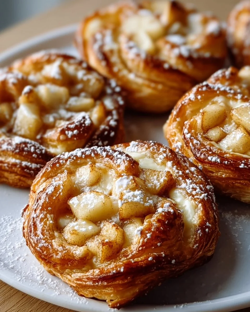 Freshly baked Apple Cheese Danishes with flaky pastry and creamy filling