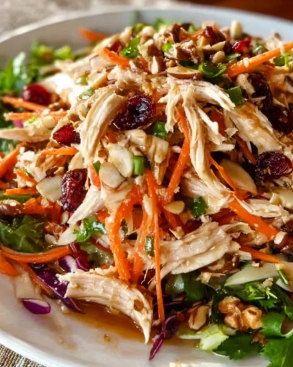 Asian Chicken Cranberry Salad featuring chicken, cranberries, and fresh vegetables