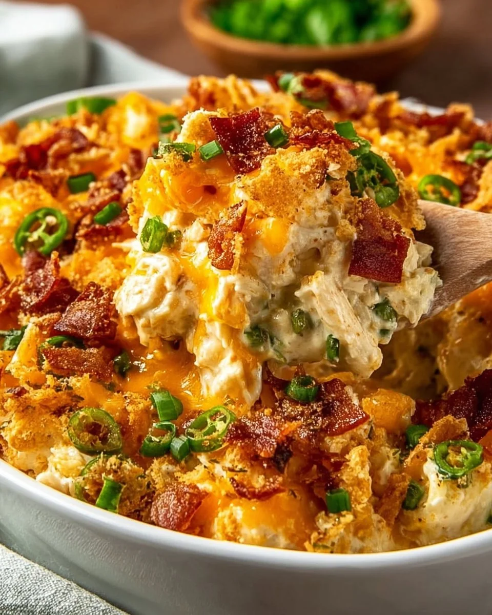 Delicious jalapeño popper casserole served in a dish