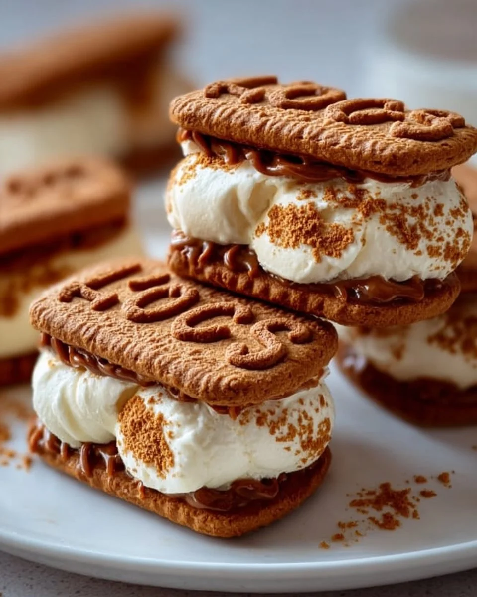 Homemade Biscoff ice cream sandwiches with a creamy filling