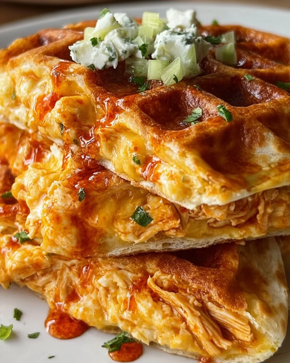 Delicious Buffalo Chicken Quesadillas served with dipping sauce and toppings
