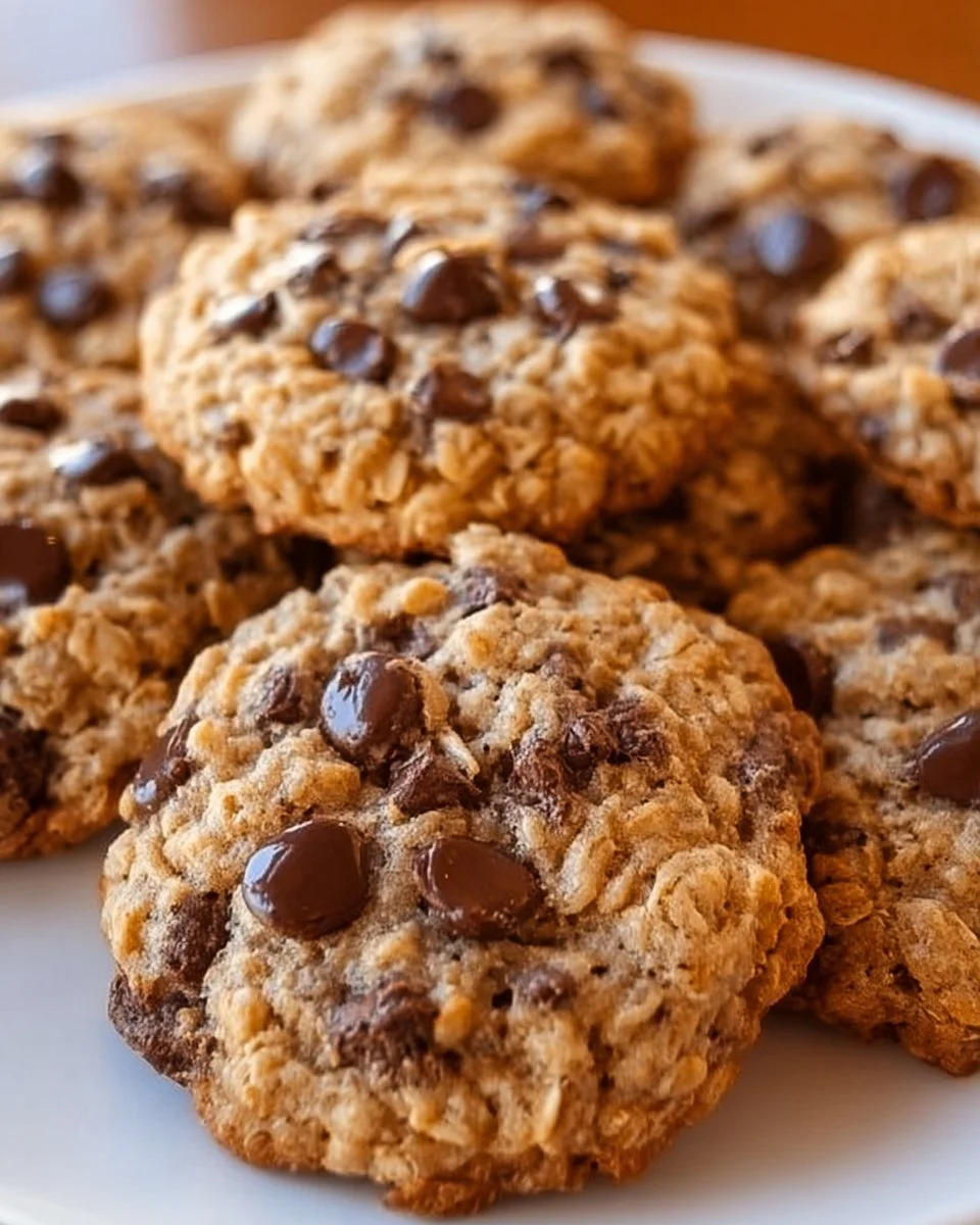 Chewy oatmeal chocolate chip cookies on a baking tray, fresh and delicious