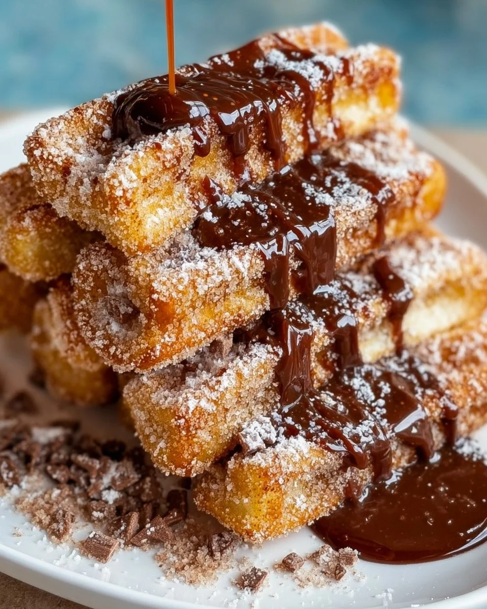 Churro Toffee featuring crunchy pieces coated in cinnamon sugar and chocolate drizzle