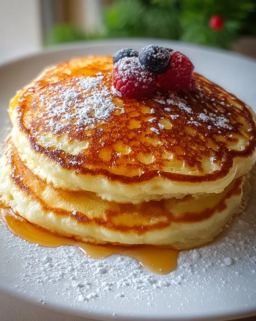 Delicious cottage cheese oven pancakes served with syrup and berries