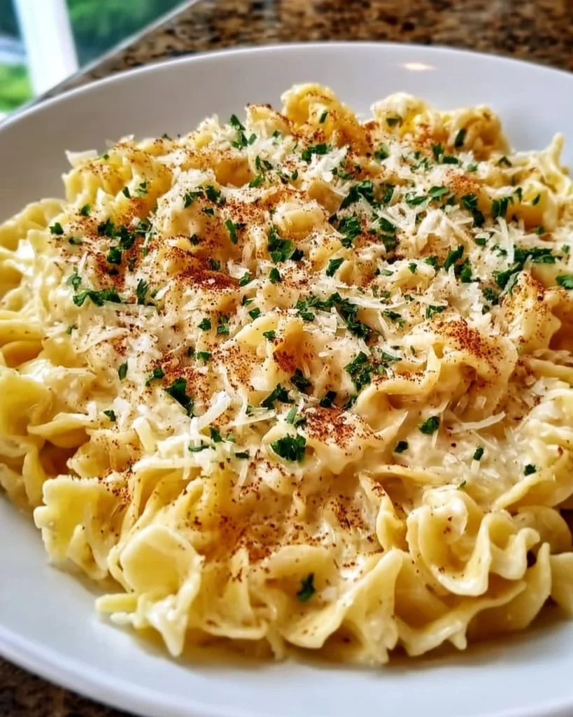 Delicious creamy cafeteria noodles served in a bowl