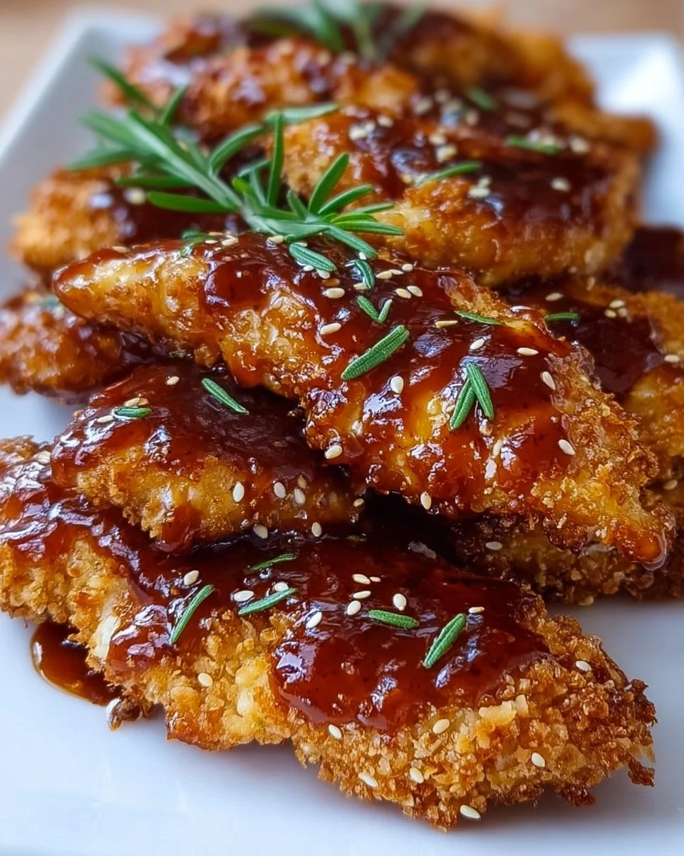 Delicious honey BBQ chicken tenders served with a side of dipping sauce.