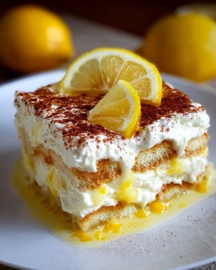 Delicious Lemoncello Tiramisu topped with fresh lemon zest