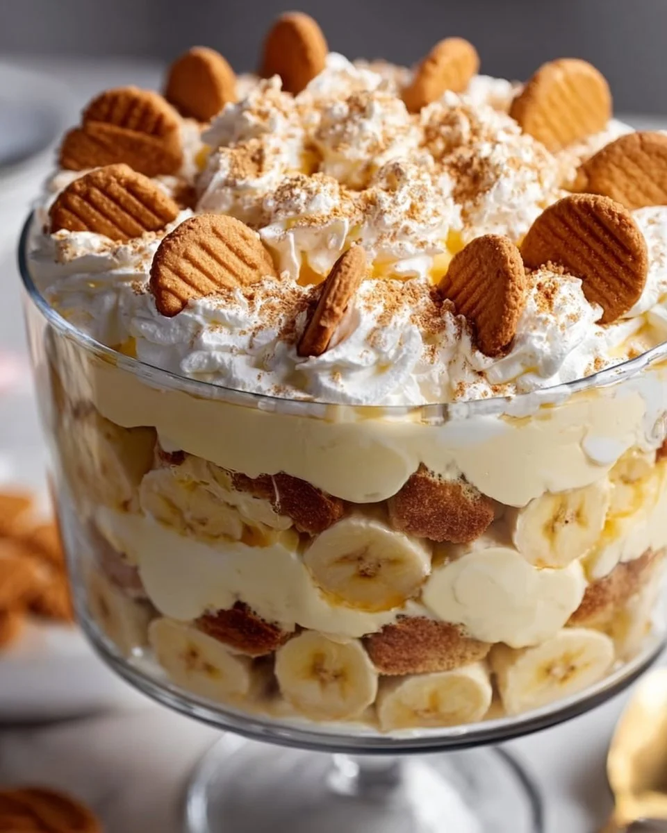 Delicious Nutter Butter Trifle dessert with cookie layers and creamy filling