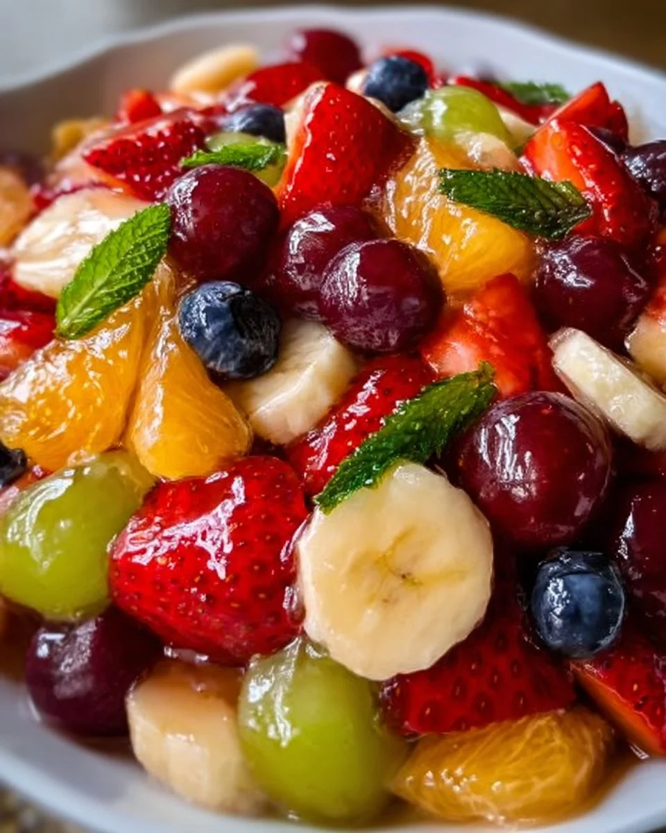 Bowl of colorful old fashioned fruit salad with a variety of fresh fruits