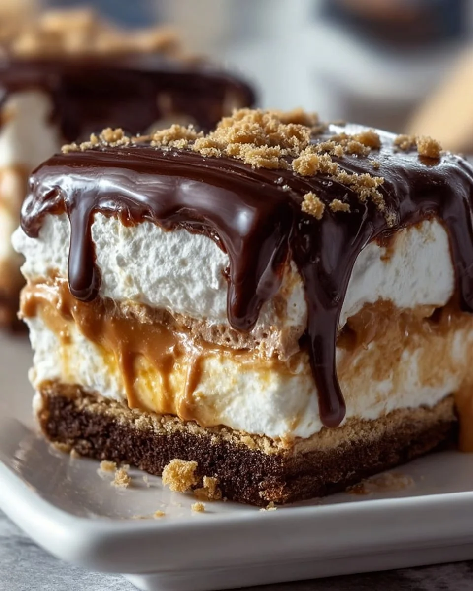 Peanut Butter Layered Delight dessert with creamy layers and chocolate topping