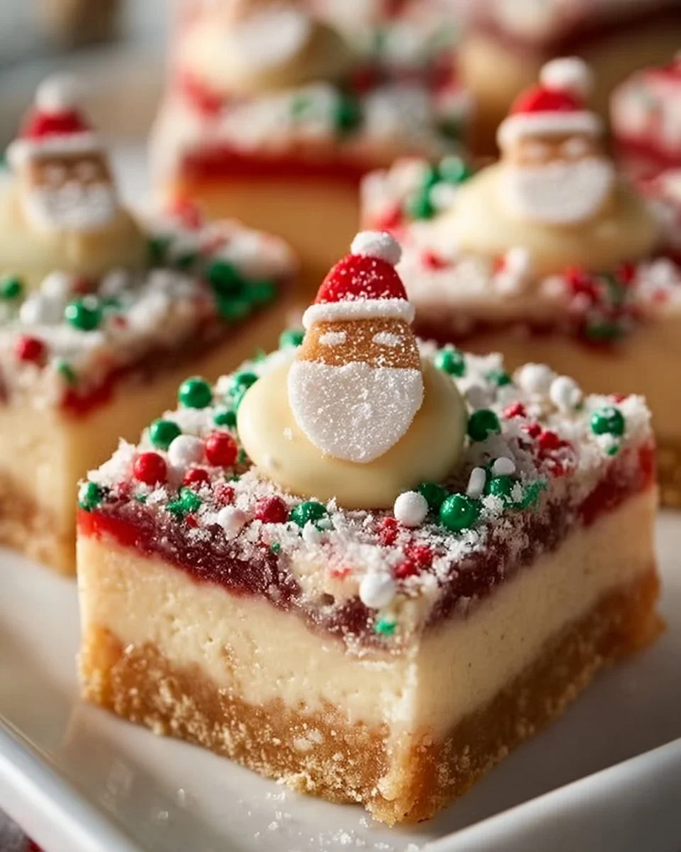 Santa's No-Bake Sugar Cookie Bars, a festive and easy dessert recipe