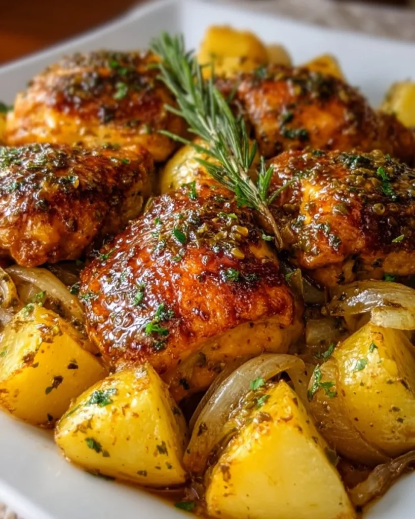 Sheet Pan Mississippi Chicken and Potatoes dish ready to serve