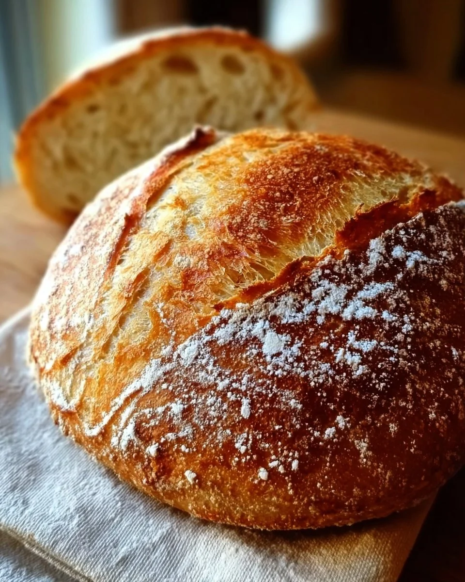Fresh homemade sourdough bread with a golden crust and airy texture.