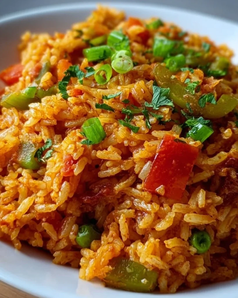 Bowl of vibrant Spanish rice with vegetables and spices