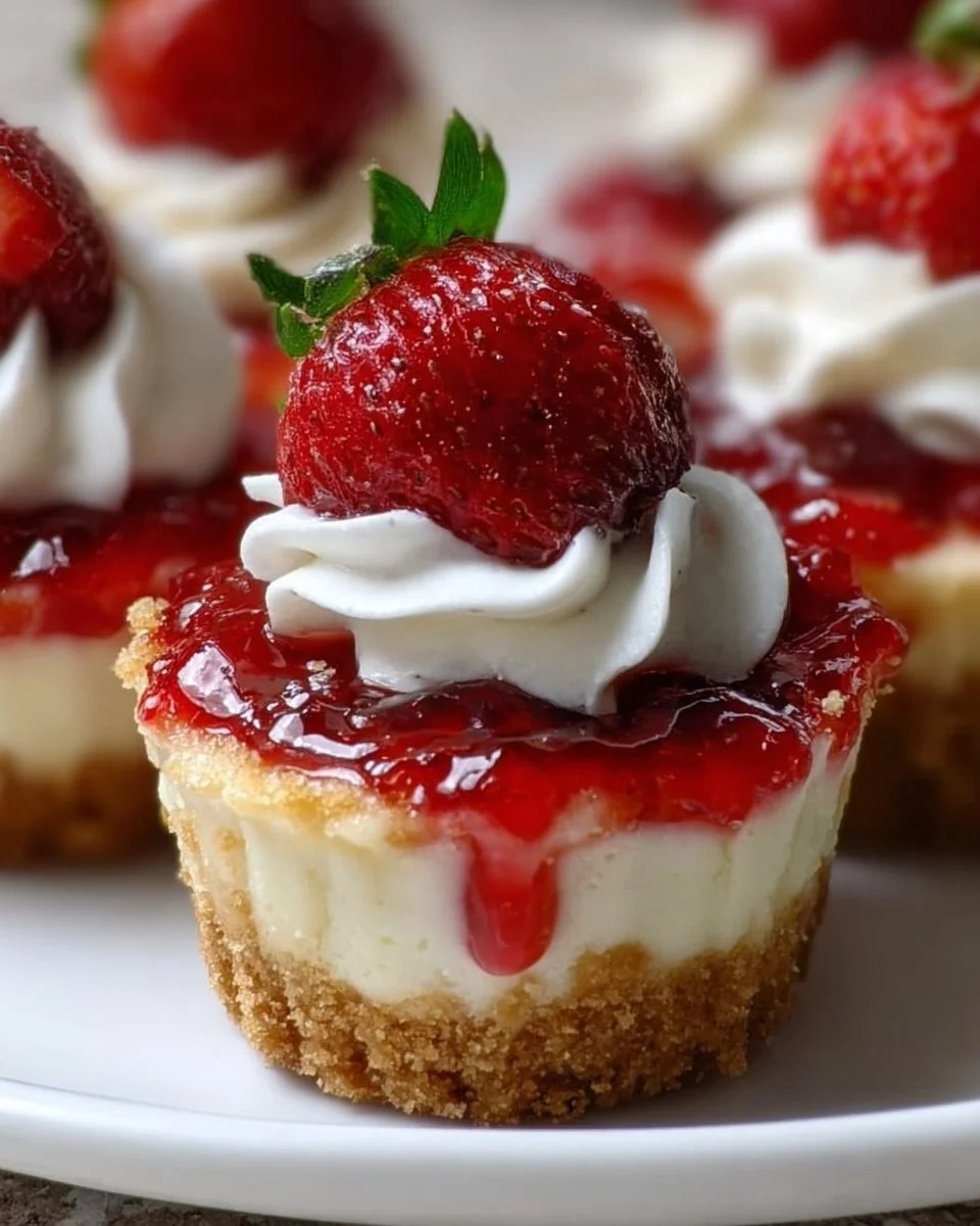 Delicious strawberry cheesecake cups topped with fresh strawberries