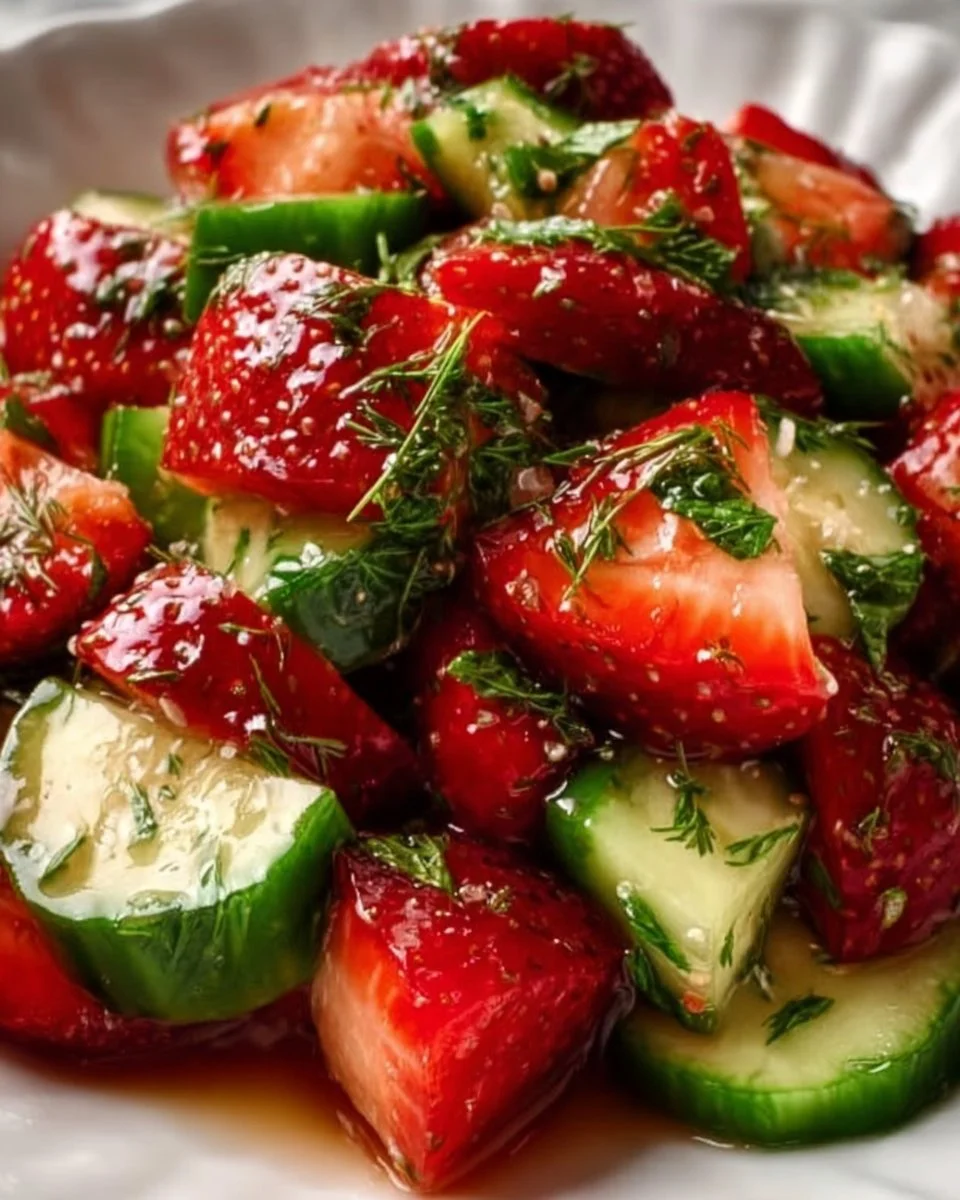 Fresh strawberry cucumber salad with vibrant colors and healthy ingredients