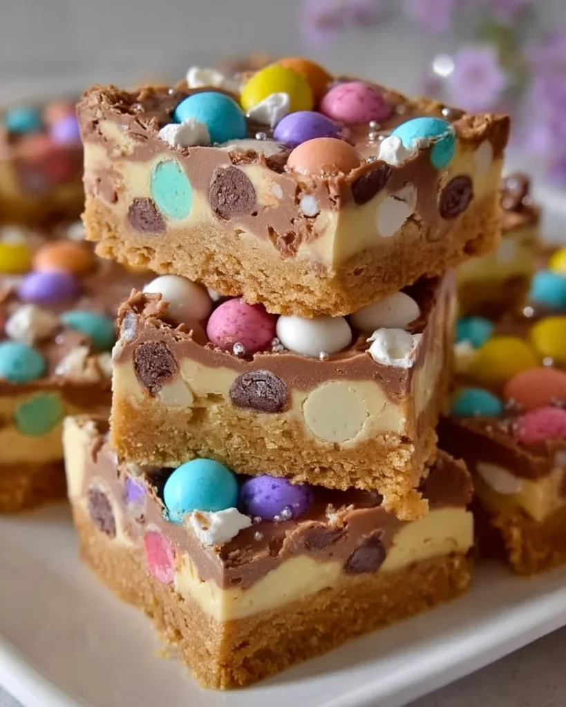 Super Soft Loaded Easter Egg Bars decorated with colorful Easter eggs