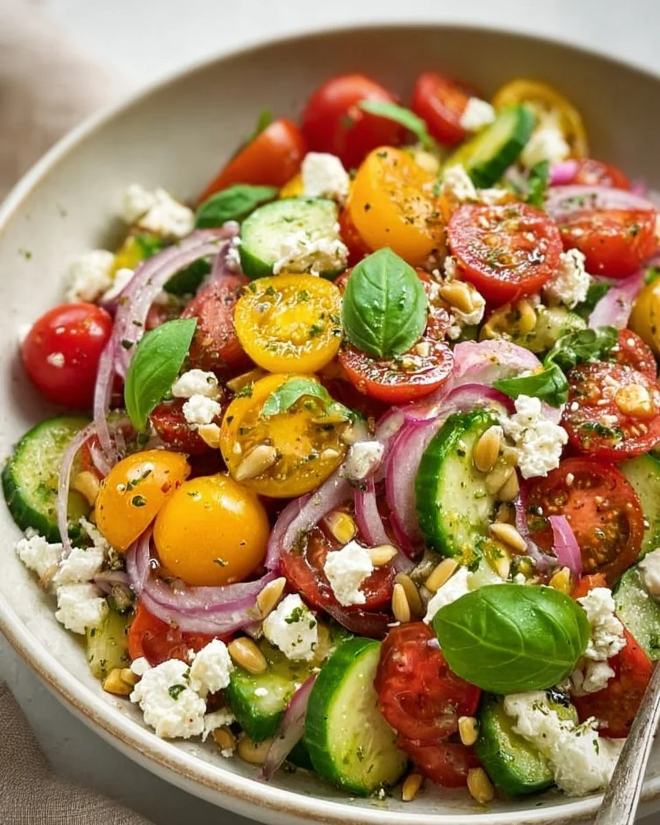 Colorful ultimate summer salad with fresh vegetables and dressing