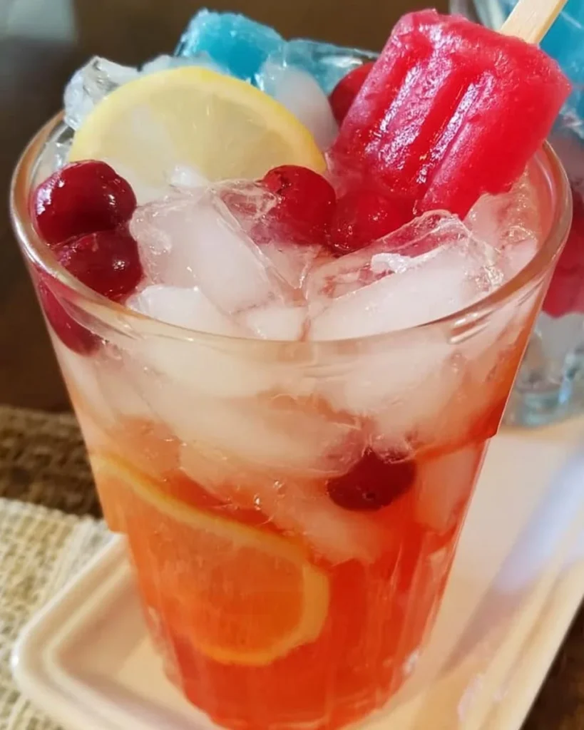 Refreshing American Whiskey Punch in a glass with garnishes