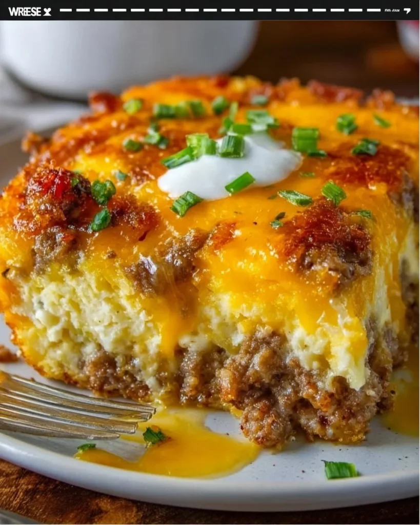 Delicious sausage egg and cheese casserole with hashbrowns