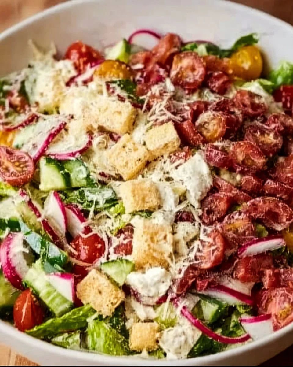 A vibrant Scala Chopped Salad filled with fresh vegetables and dressing.