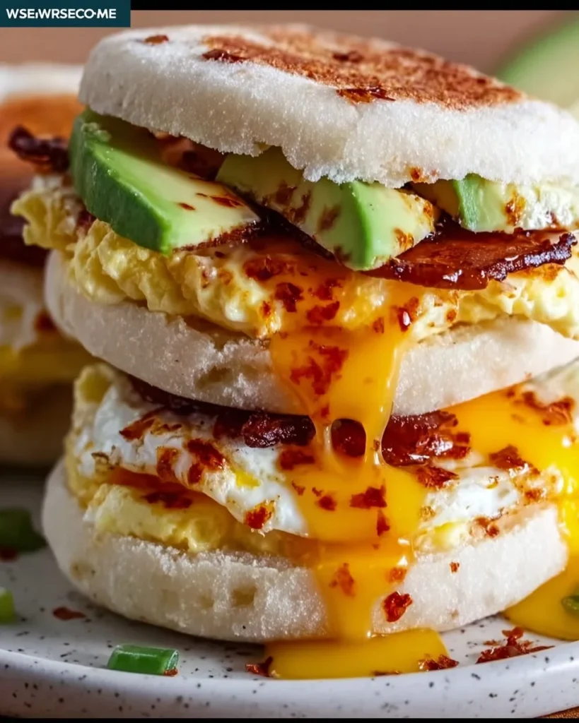 Spicy Chipotle Egg Breakfast Sandwich on a plate served with fresh ingredients