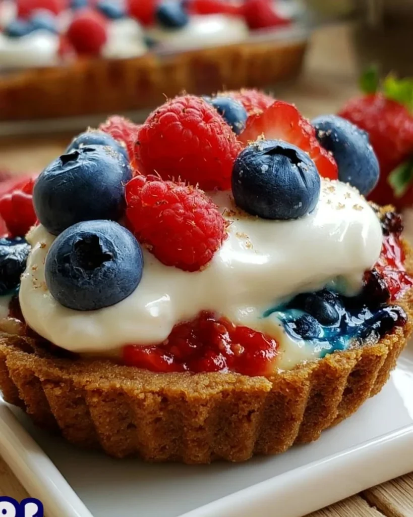 Various colorful 4th of July desserts including cakes, cookies, and fruit treats.