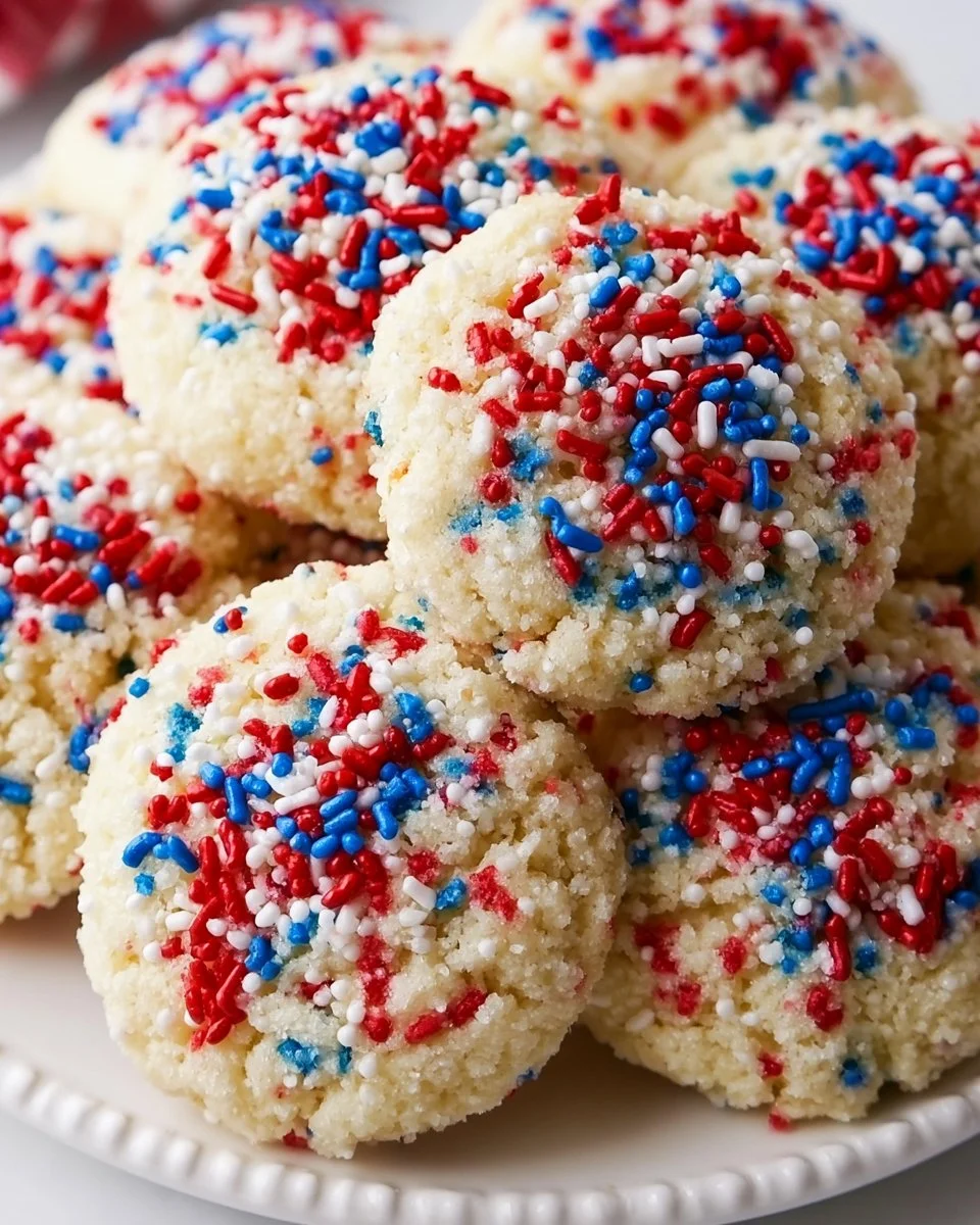 4th of July Sprinkle Cake Mix Cookies with colorful sprinkles
