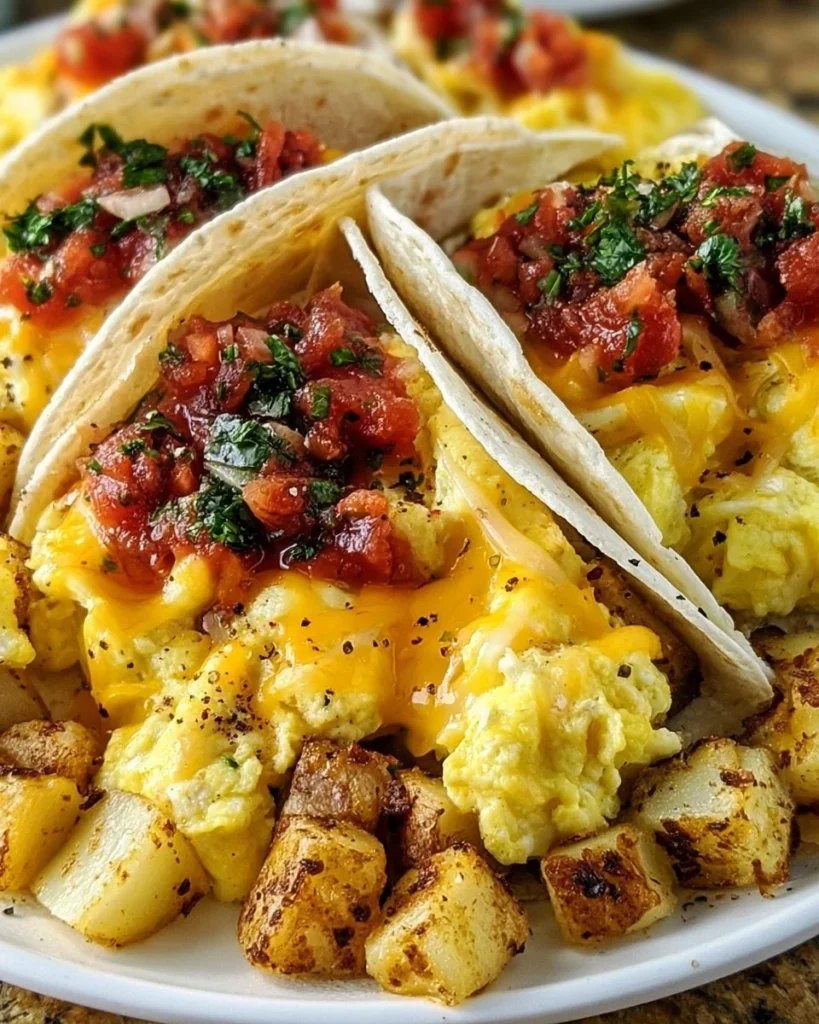 Authentic Texas breakfast tacos filled with eggs, cheese, and salsa.