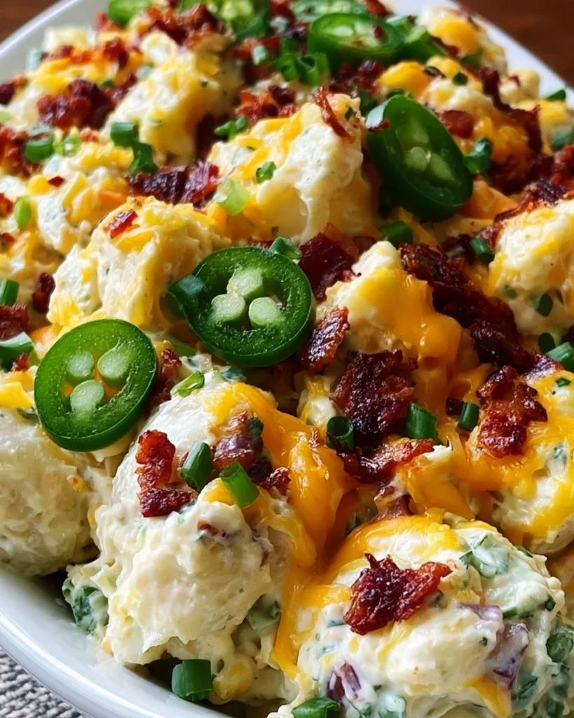 Delicious Jalapeño Popper Potato Salad served in a bowl