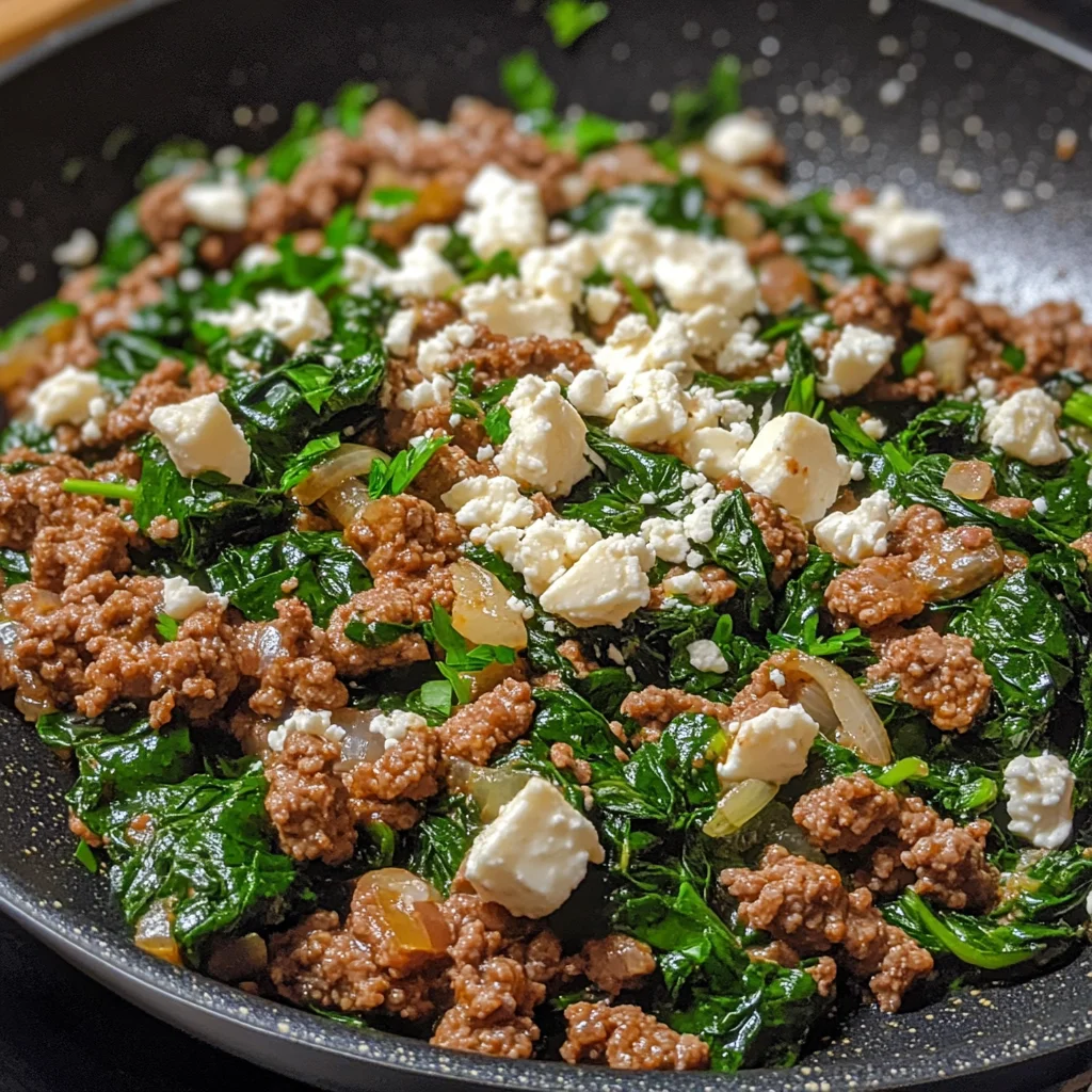 Ground Beef and Spinach Skillet with Feta