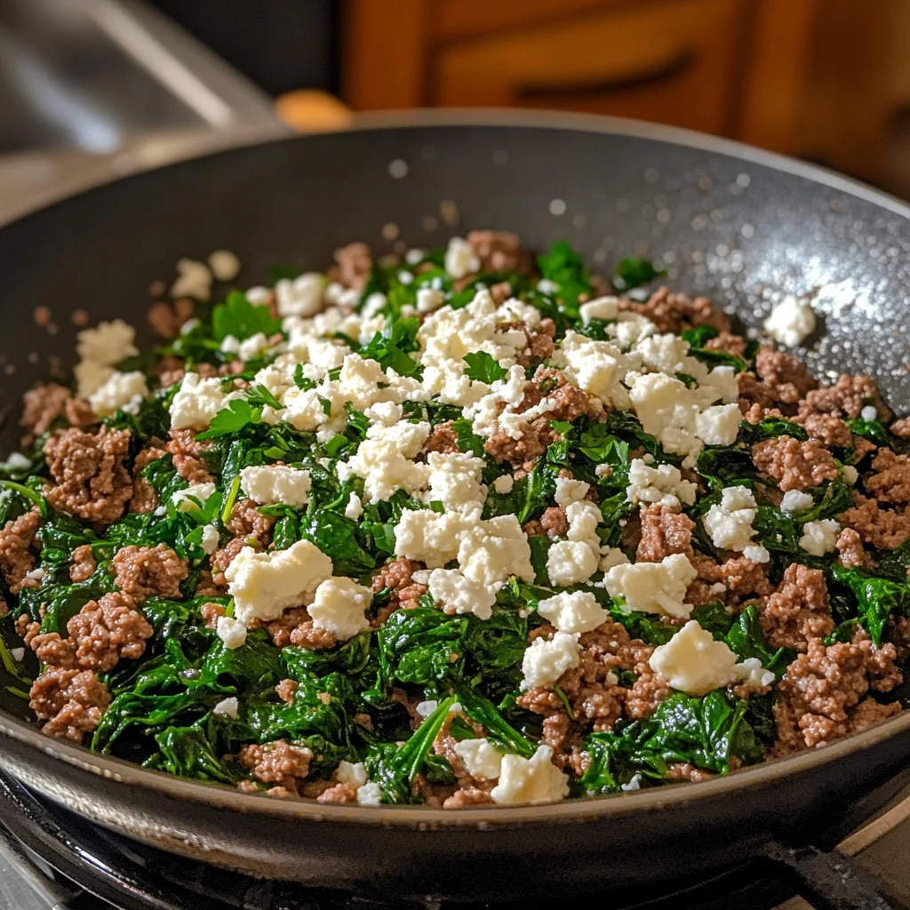 Ground Beef and Spinach Skillet with Feta
